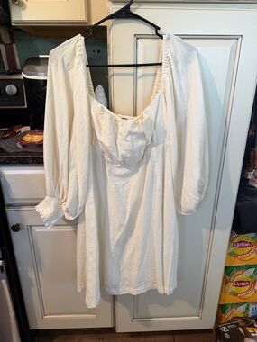 Free People Ivory Textured Mini Dress with Smocked Waist